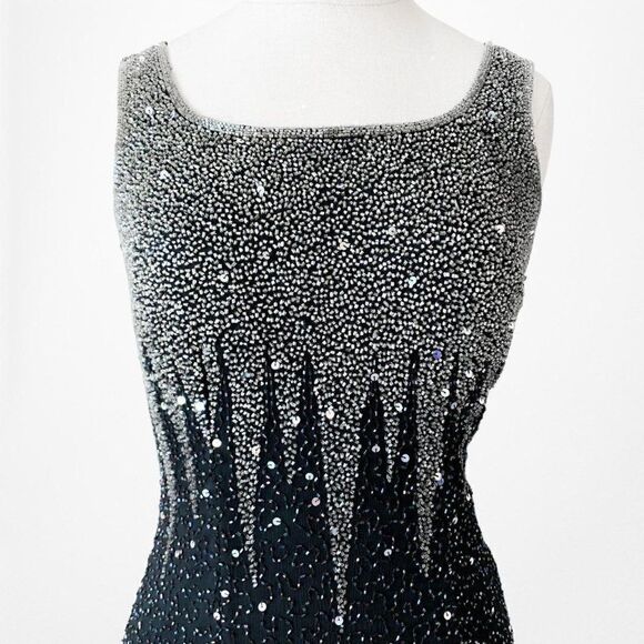 Vintage Gray Beaded Silk Maxi Bodycon Back Slit Formal Cocktail Dress Size S - Picture 5 of 7